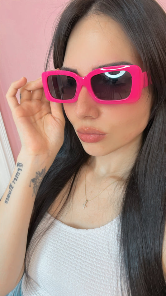 Bold Rectangle Sunglasses - Neon Pink